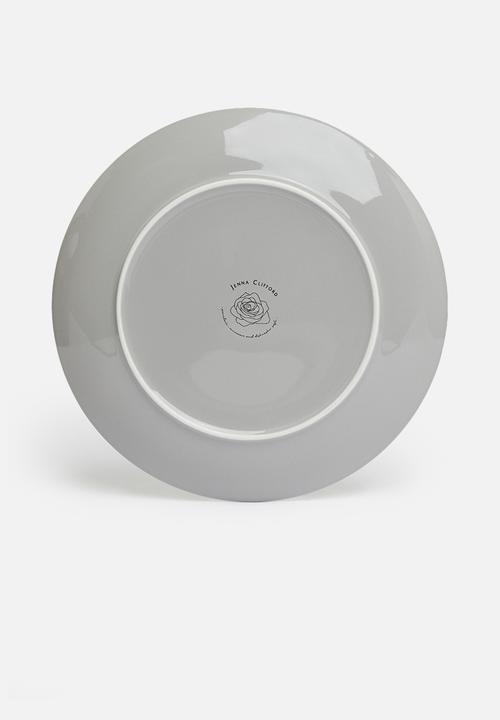 Jenna Clifford - Embossed lines dinner set 16 piece - light grey