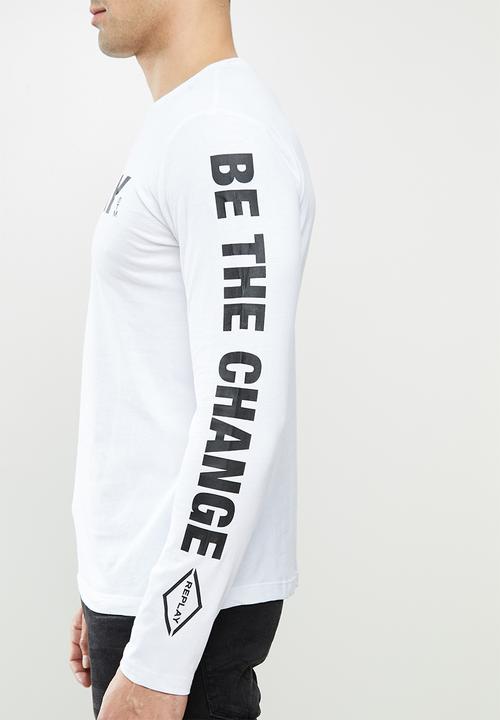 Replay - Replay long sleeve printed tee - white