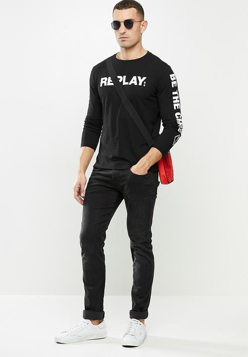 Replay - Replay long sleeve printed tee - black