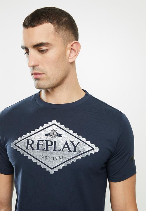Replay - Replay organic cotton tri-angle print tee - navy