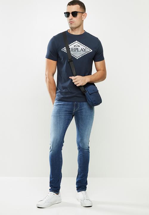 Replay - Replay organic cotton tri-angle print tee - navy