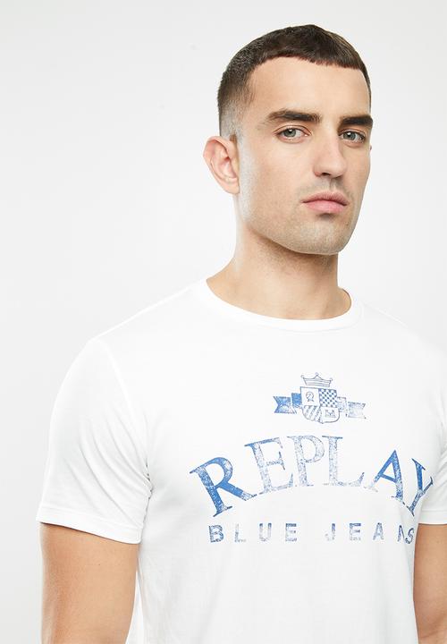 Replay - Replay organic cotton bold print logo tee - white