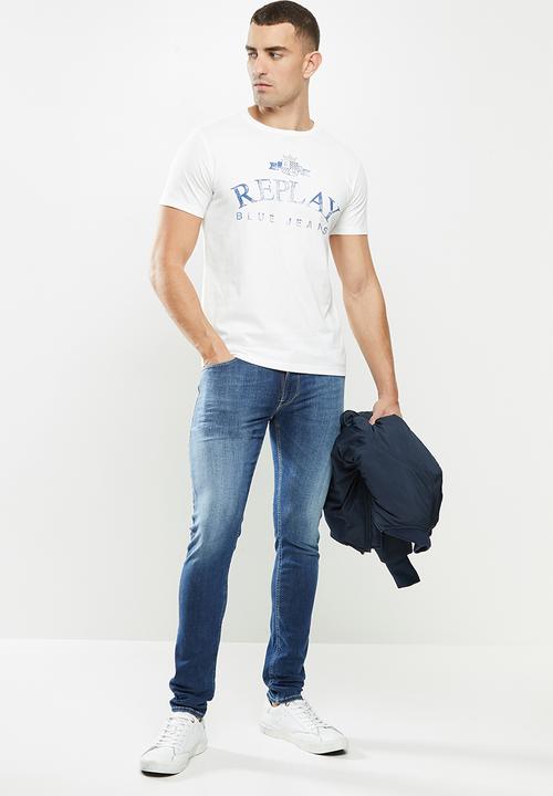 Replay - Replay organic cotton bold print logo tee - white