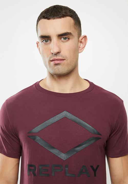 Replay - Replay diamond print tee - burgundy