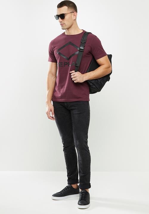 Replay - Replay diamond print tee - burgundy