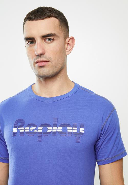 Replay - Replay raised print logo tee - blue