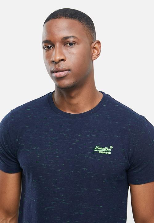 Superdry. - Ol vintage emb crew tee - navy fluro space dye