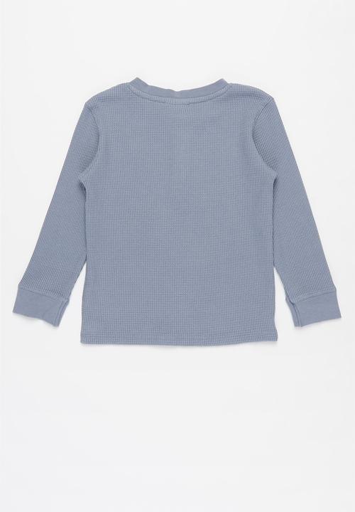 Cotton On - Owen long sleeve waffle tee - steel