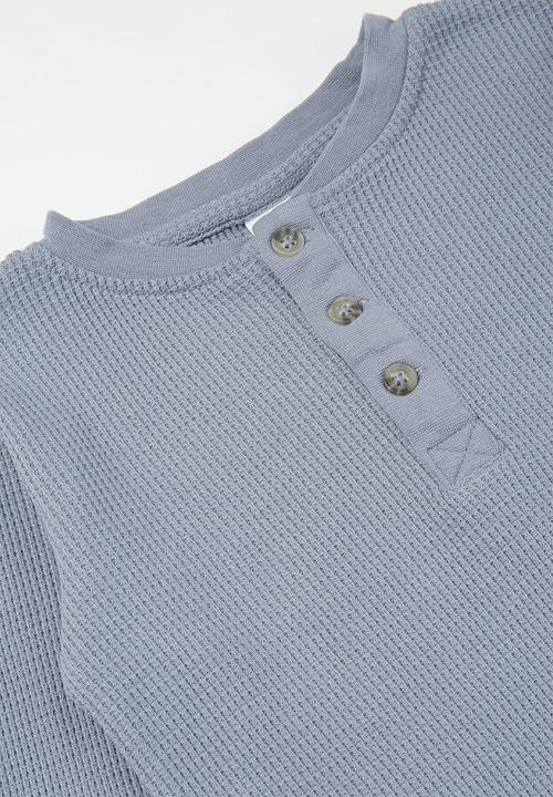 Cotton On - Owen long sleeve waffle tee - steel