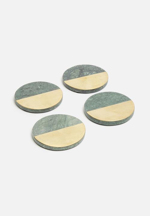 Sixth Floor - Marble coasters set of 4 - green & brass