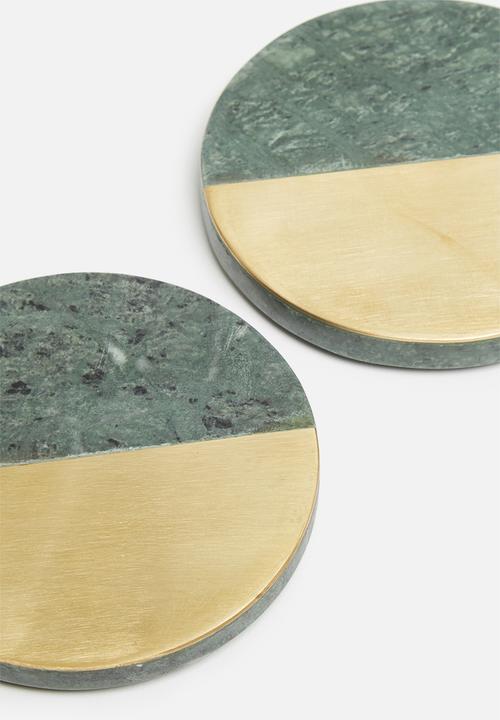 Sixth Floor - Marble coasters set of 4 - green & brass