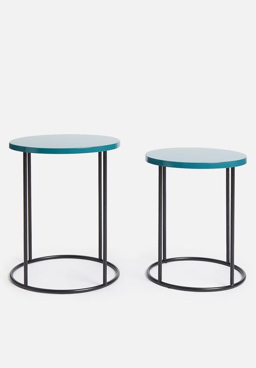 Sixth Floor - Metal set of two side tables - dark blue
