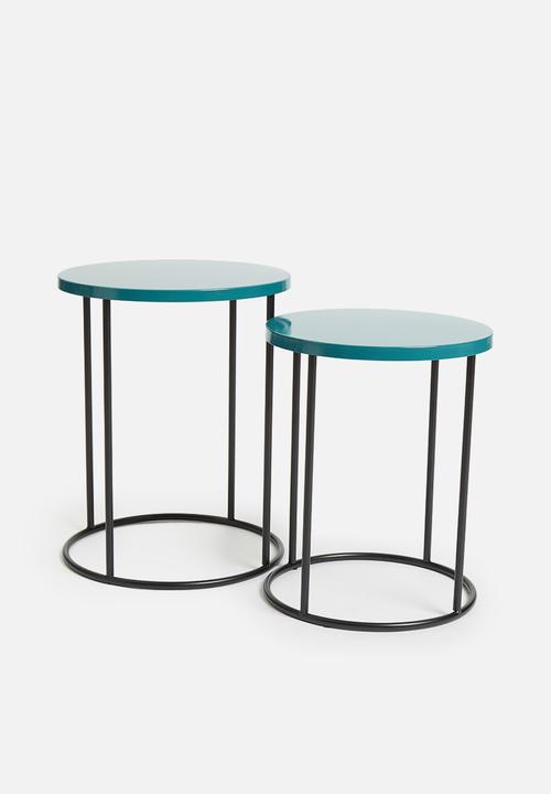 Sixth Floor - Metal set of two side tables - dark blue