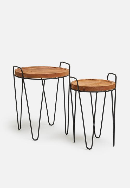 Sixth Floor - Teak set of 2 side table - black