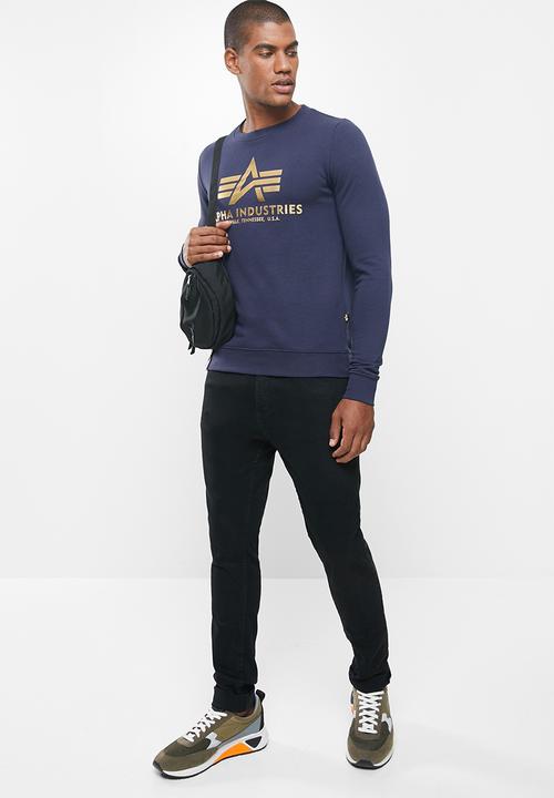Alpha Industries - Alpha basic logo crew - navy & gold