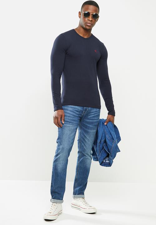 SOVIET - Dawn long sleeve v-neck tee - navy