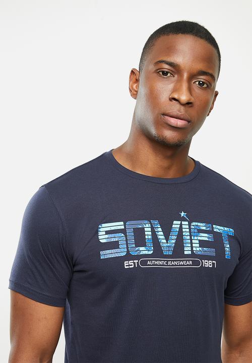 SOVIET - Tiller slim fit short sleeve crew neck tee - navy