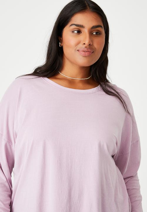 Cotton On - Curve oversized side split long sleeve top - washed soft mauve