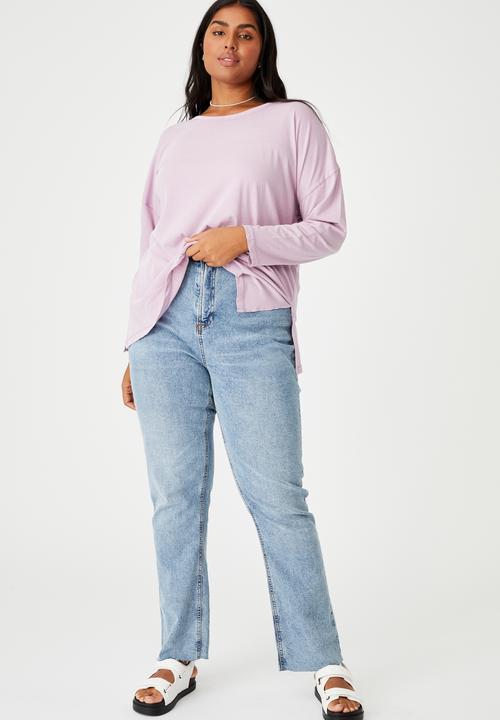 Cotton On - Curve oversized side split long sleeve top - washed soft mauve