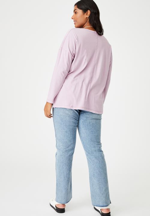 Cotton On - Curve oversized side split long sleeve top - washed soft mauve
