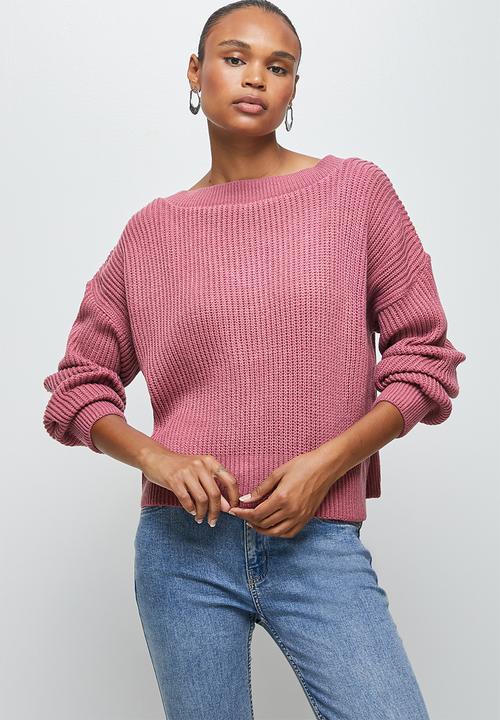 edit - Lofty rib slashneck jumper - pink