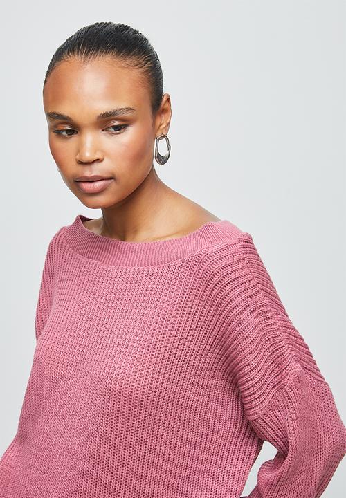 edit - Lofty rib slashneck jumper - pink