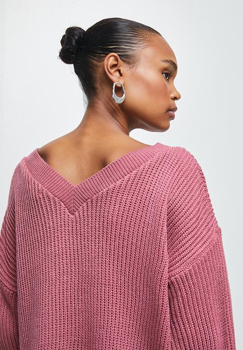 edit - Lofty rib slashneck jumper - pink