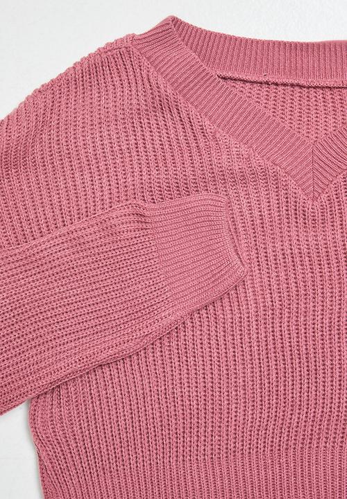 edit - Lofty rib slashneck jumper - pink