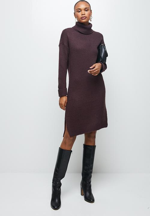 edit - Rolled neck slit midi - purple