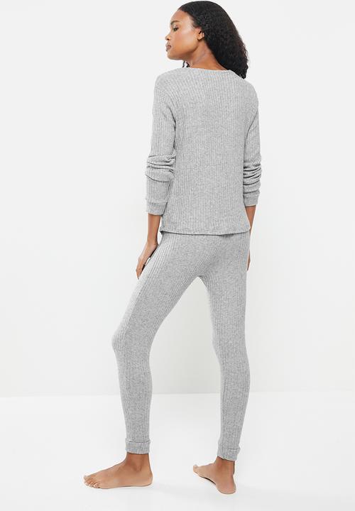 Superbalist - Soft touch rib sleep top & pants set - grey