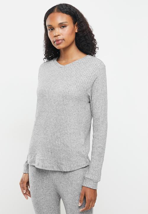 Superbalist - Soft touch rib sleep top & pants set - grey