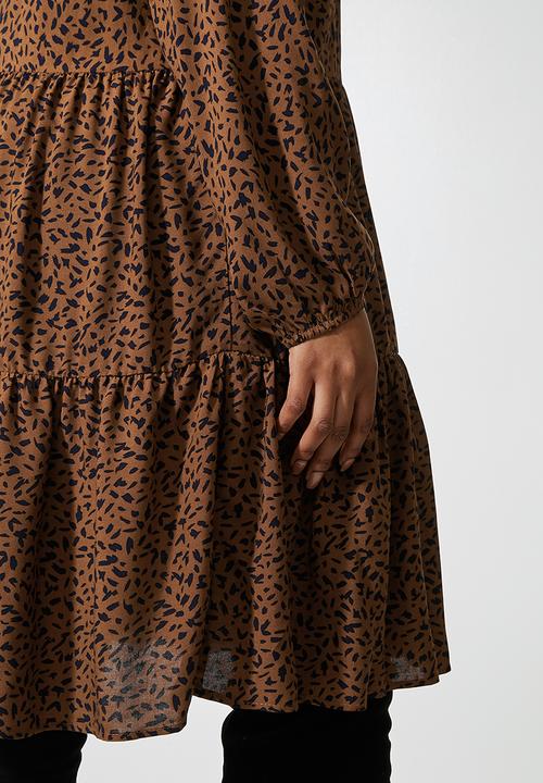 Superbalist - V-neck tiered midi - brown & black