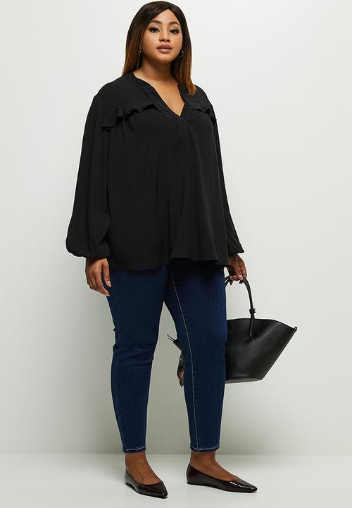 edit Plus - Soft ruffle detail blouse - black