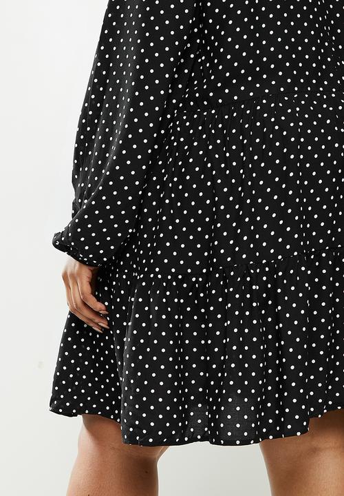 Blake - Peterpan collar tiered mini dress - black & white 
