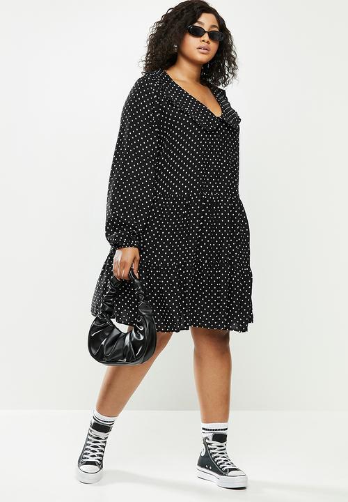 Blake - Peterpan collar tiered mini dress - black & white 