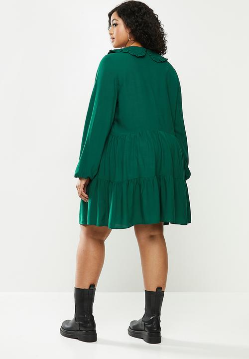 Blake - Peterpan collar tiered mini dress - emerald