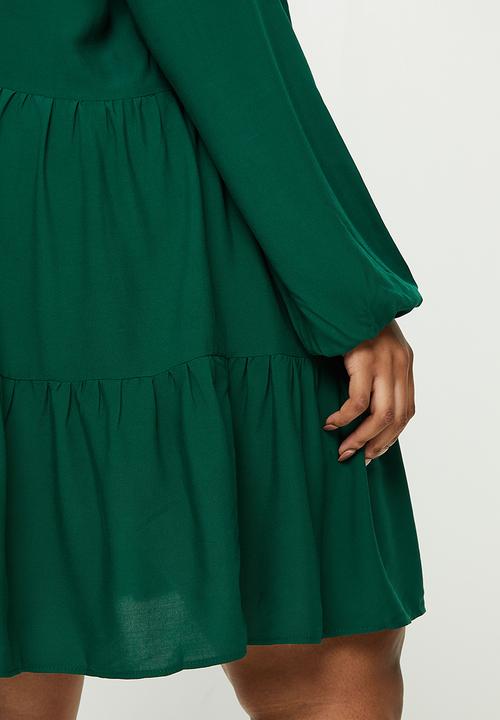 Blake - Peterpan collar tiered mini dress - emerald