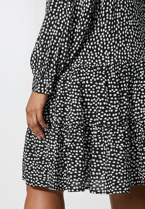 Superbalist - Long sleeve tiered mini - black & white