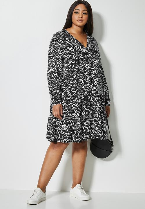 Superbalist - Long sleeve tiered mini - black & white