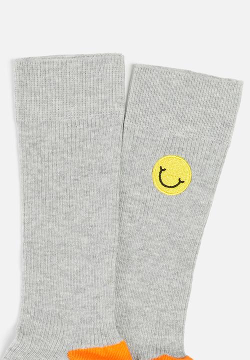 Happy Socks - Ribbed embroidery smiley socks - grey
