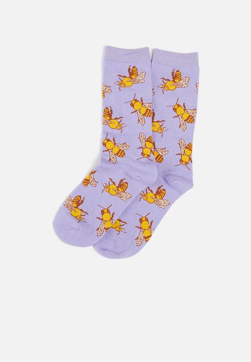 Typo - Womens novelty socks - purple bees