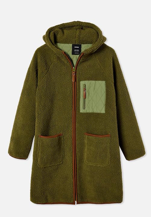 Cotton On - Into the trees longline coat - khaki