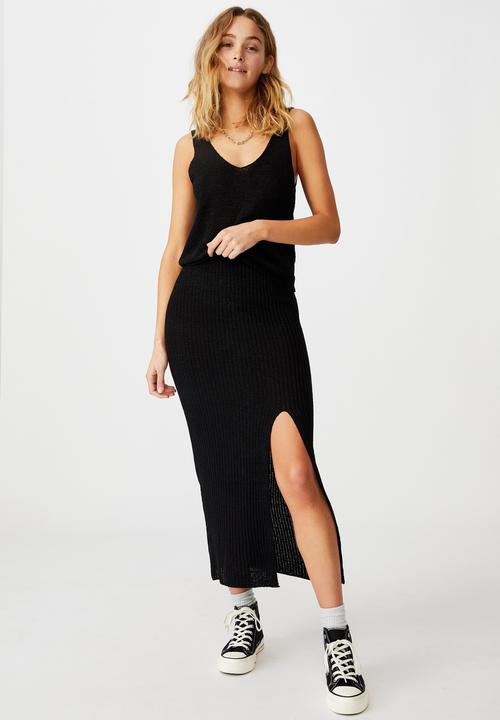 Cotton On - Match me knit midi skirt - black
