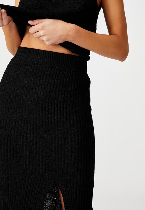 Cotton On - Match me knit midi skirt - black