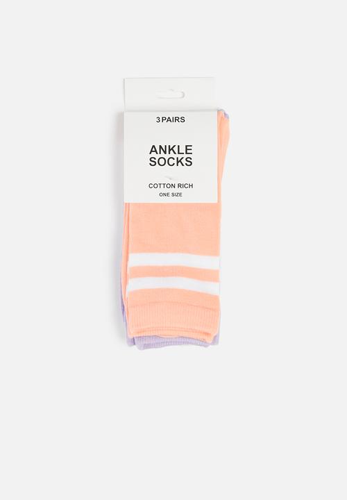 Brave Soul - 3 pack Stripe socks - peach/lilac/white