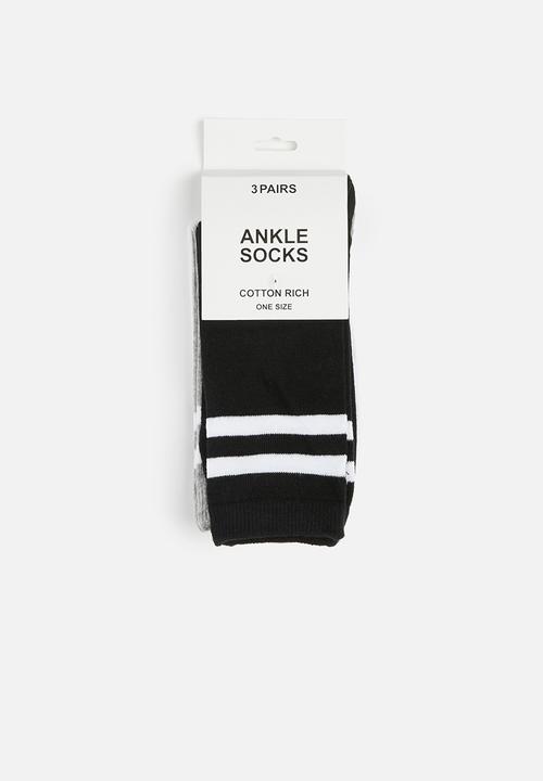 Brave Soul - 3 pack Stripe socks - black/grey/white