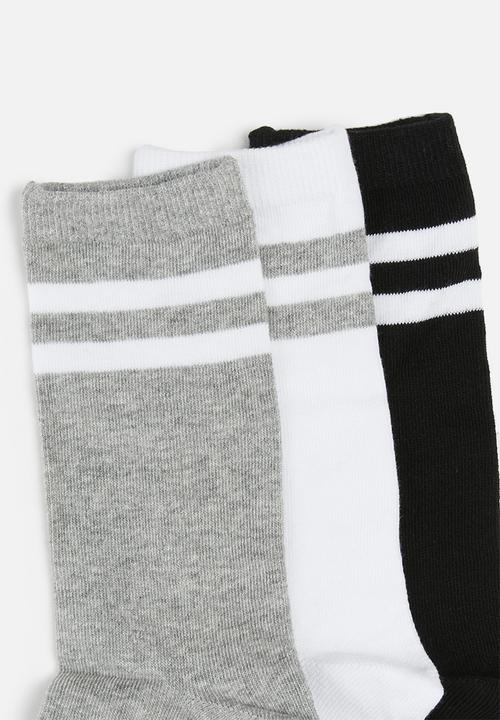 Brave Soul - 3 pack Stripe socks - black/grey/white