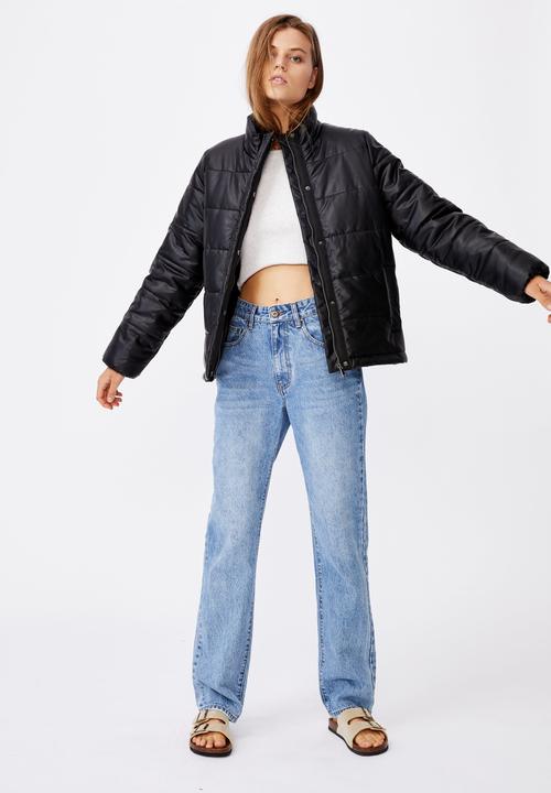 Cotton On - Vegan leather puffer jacket - black