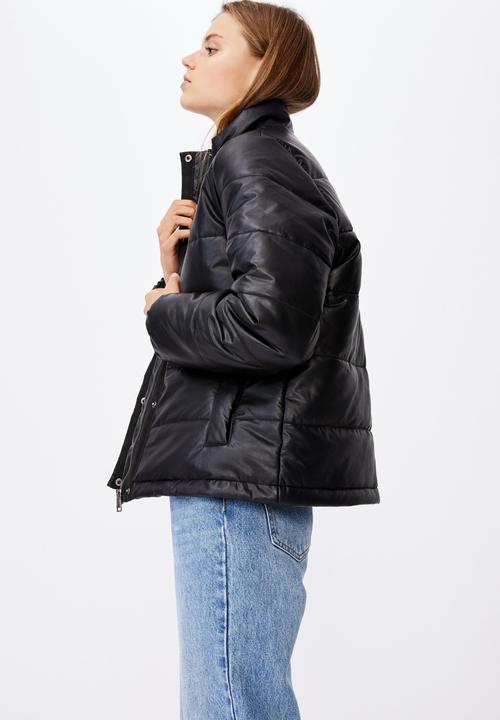 Cotton On - Vegan leather puffer jacket - black