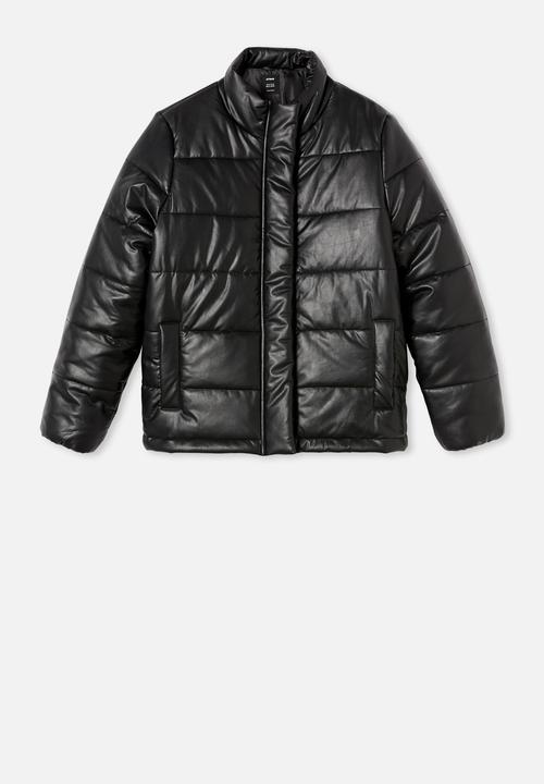 Cotton On - Vegan leather puffer jacket - black